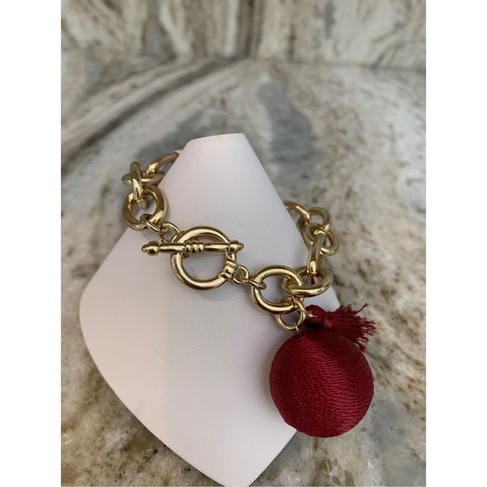 Gold Link 8” Bracelet with Dark Red Accent #FSU colors - Picture 2 of 4